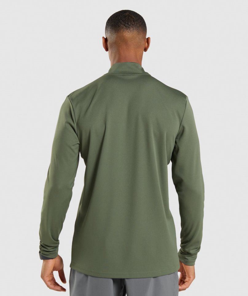 Men's Gymshark Arrival 1/4 Zip Sweatshirts Olive | NZ 9XIDEY